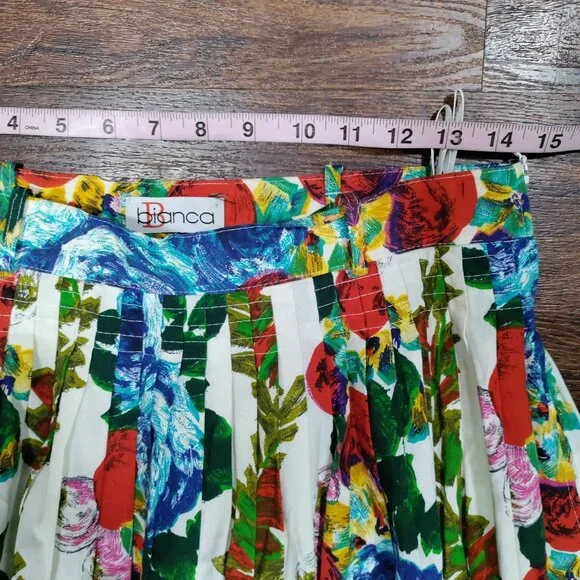 Bianca High Waisted Prairie Floral Twee Pleated A-Line Midi Skirt Multicolor M